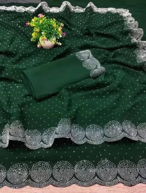     			luffy luke Georgette Solid Regular Saree With Unstitched Blouse Piece ( Green )