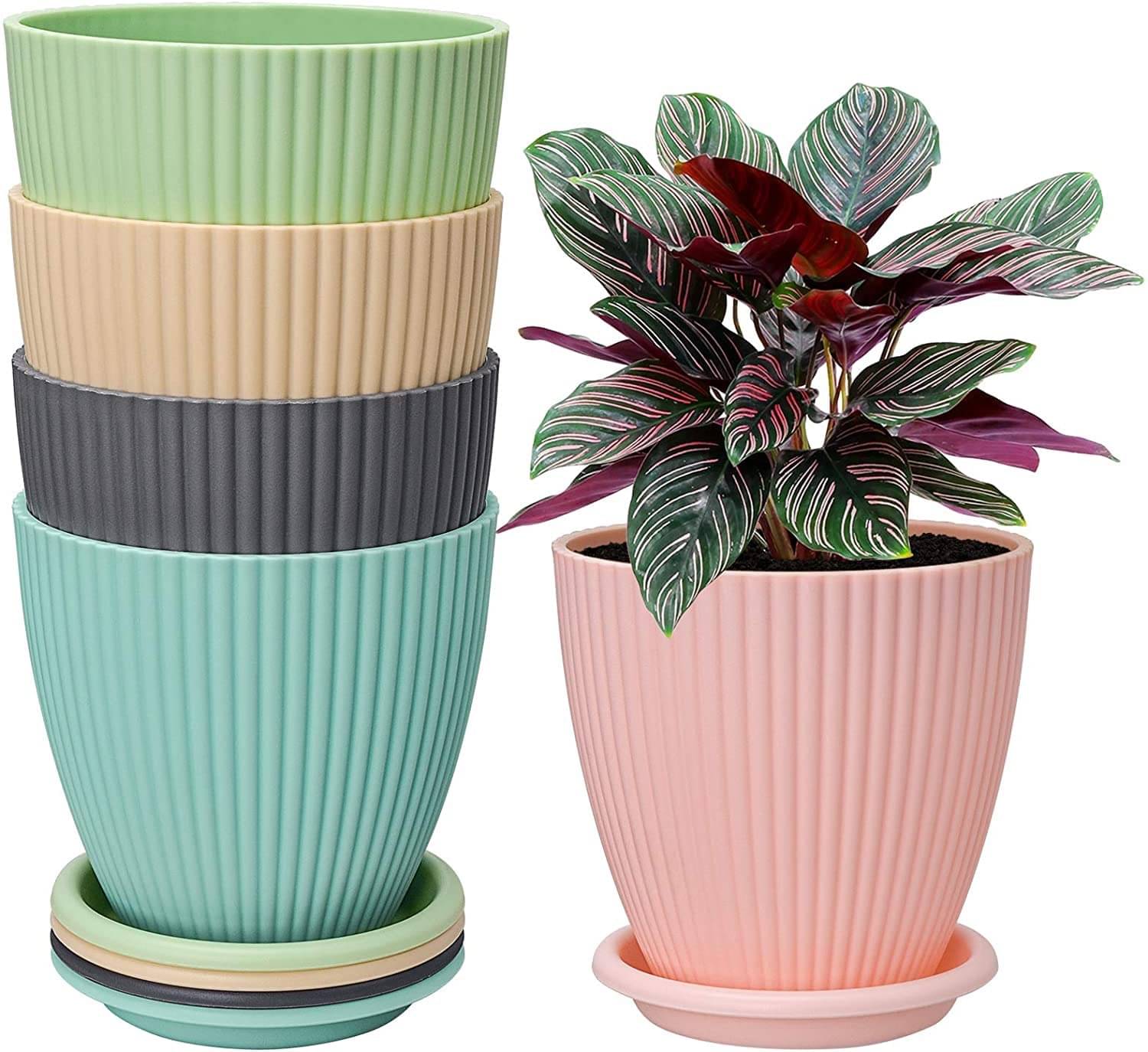     			plastic flower pot, round flower pot, garden pot, indoor plant pot, outdoor planter, balcony pot, plastic planter set, flower pot with tray, ice tray pot, 5 pcs flower pots, home gardening pot, decorative planter, plant container, plastic pot for plants