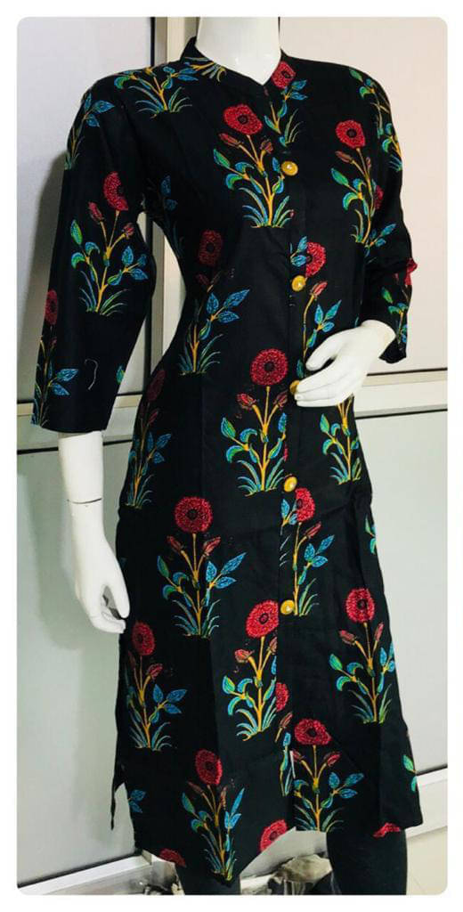     			w wholesalewala Women Rayon Printed Straight Kurti ( Black )