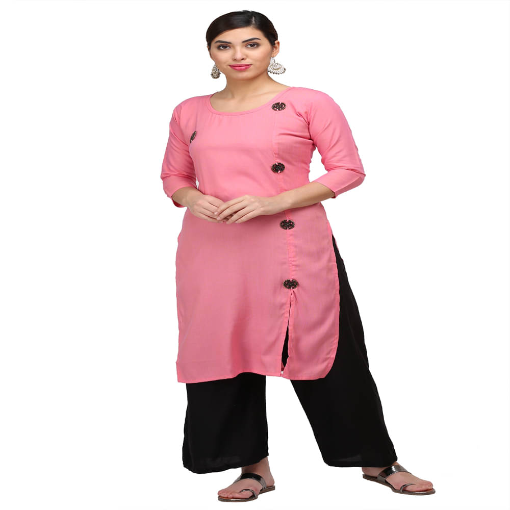     			w wholesalewala Women Rayon Solid Straight Kurti ( Pink )