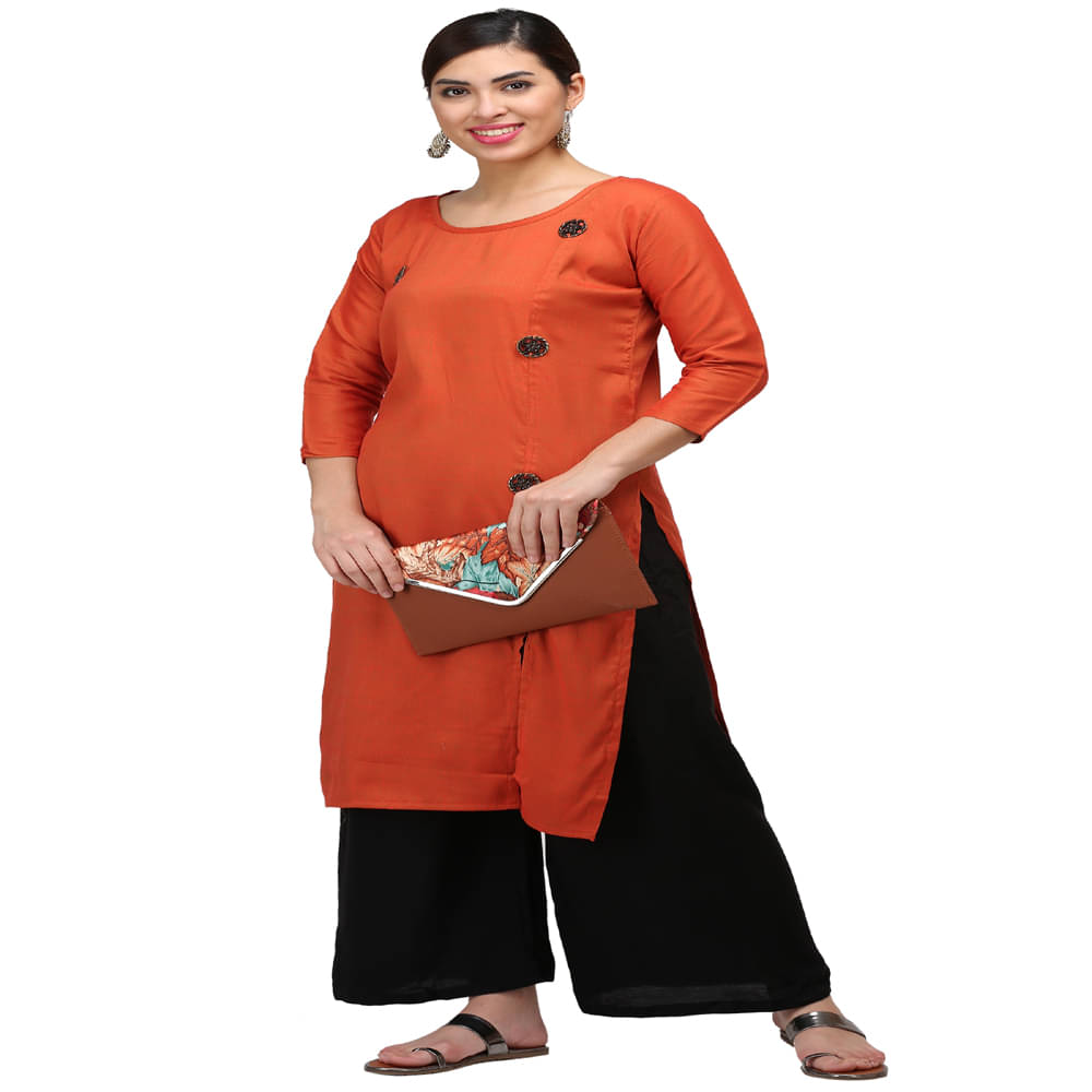     			w wholesalewala Women Rayon Solid Straight Kurti ( Orange )