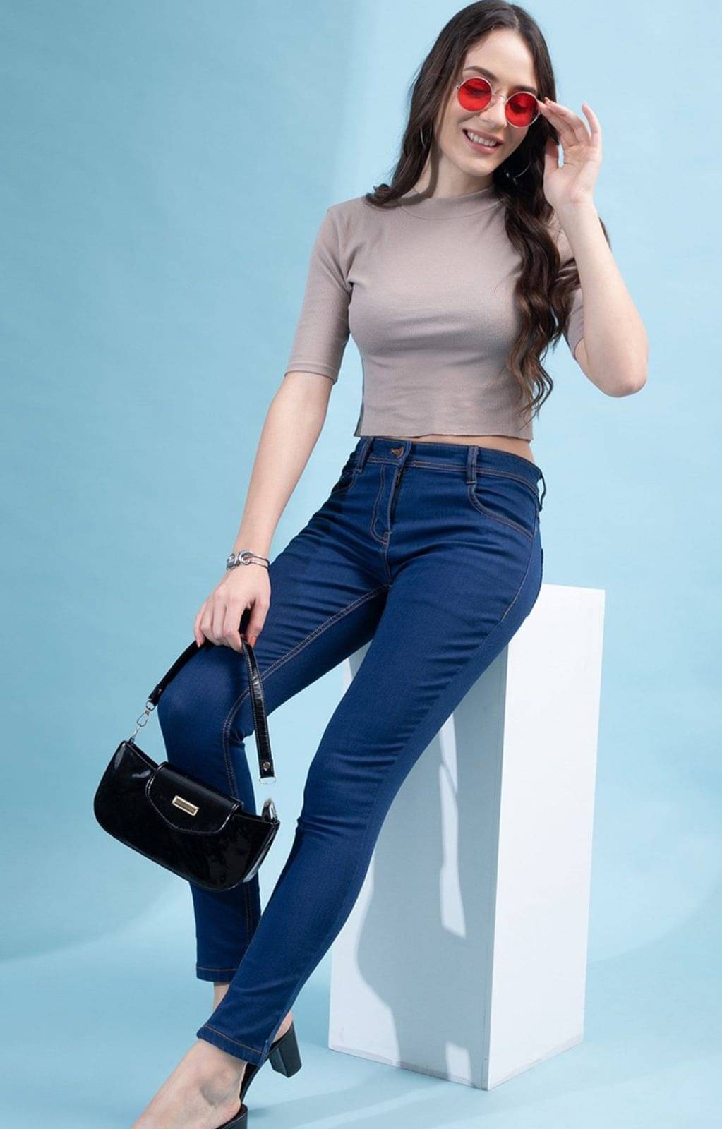     			9x denims Women's Skinny Fit High-Rise Jeans ( Dark Blue )