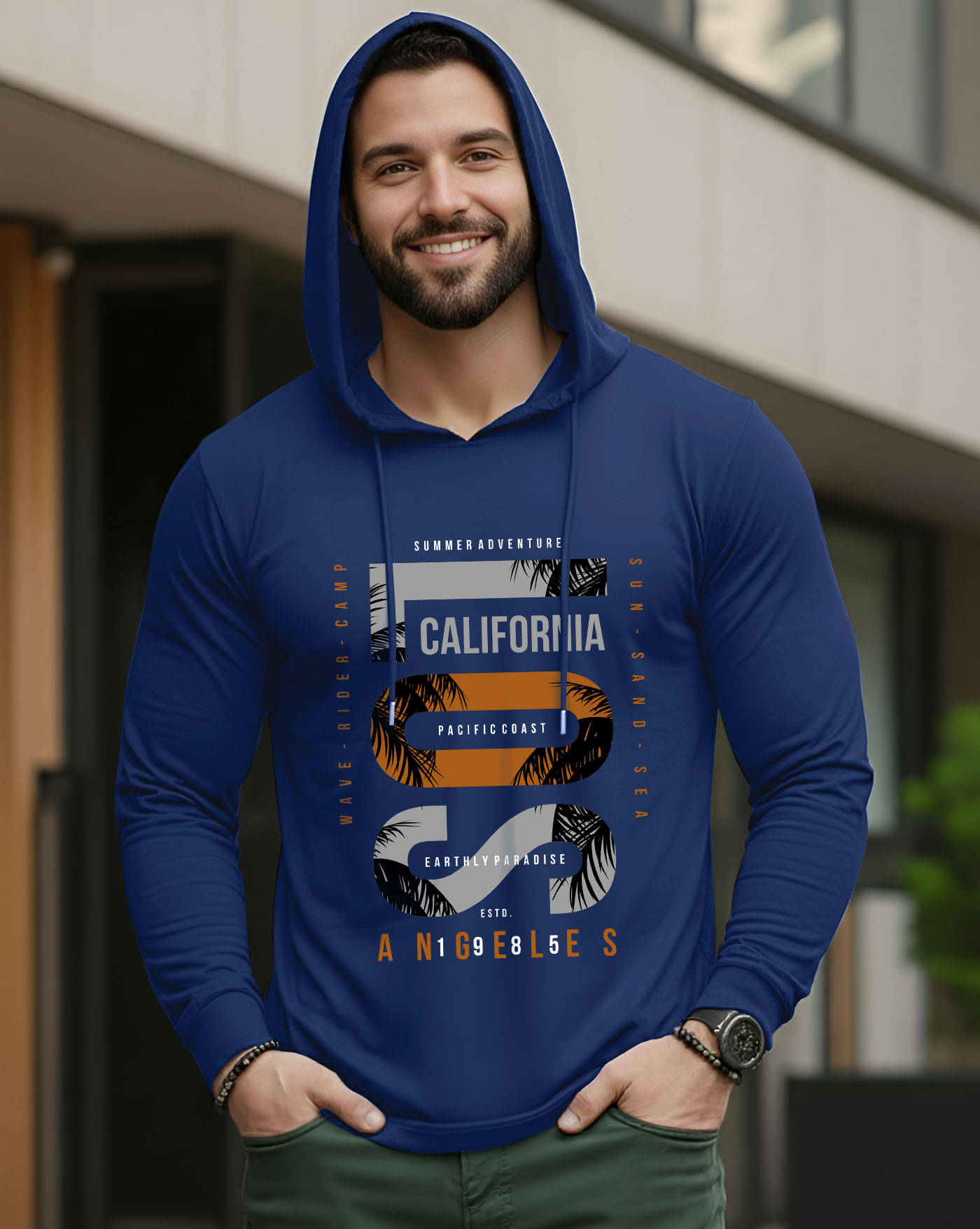     			AUSK Men Cotton Blend Regular Fit Printed T-Shirt ( Blue )