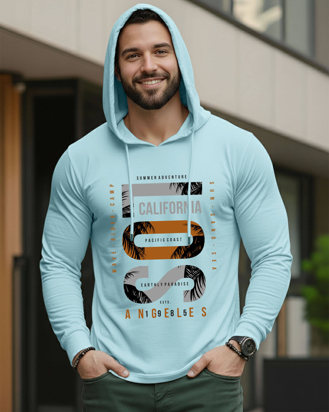     			AUSK Men Cotton Blend Regular Fit Printed T-Shirt ( Sky Blue )
