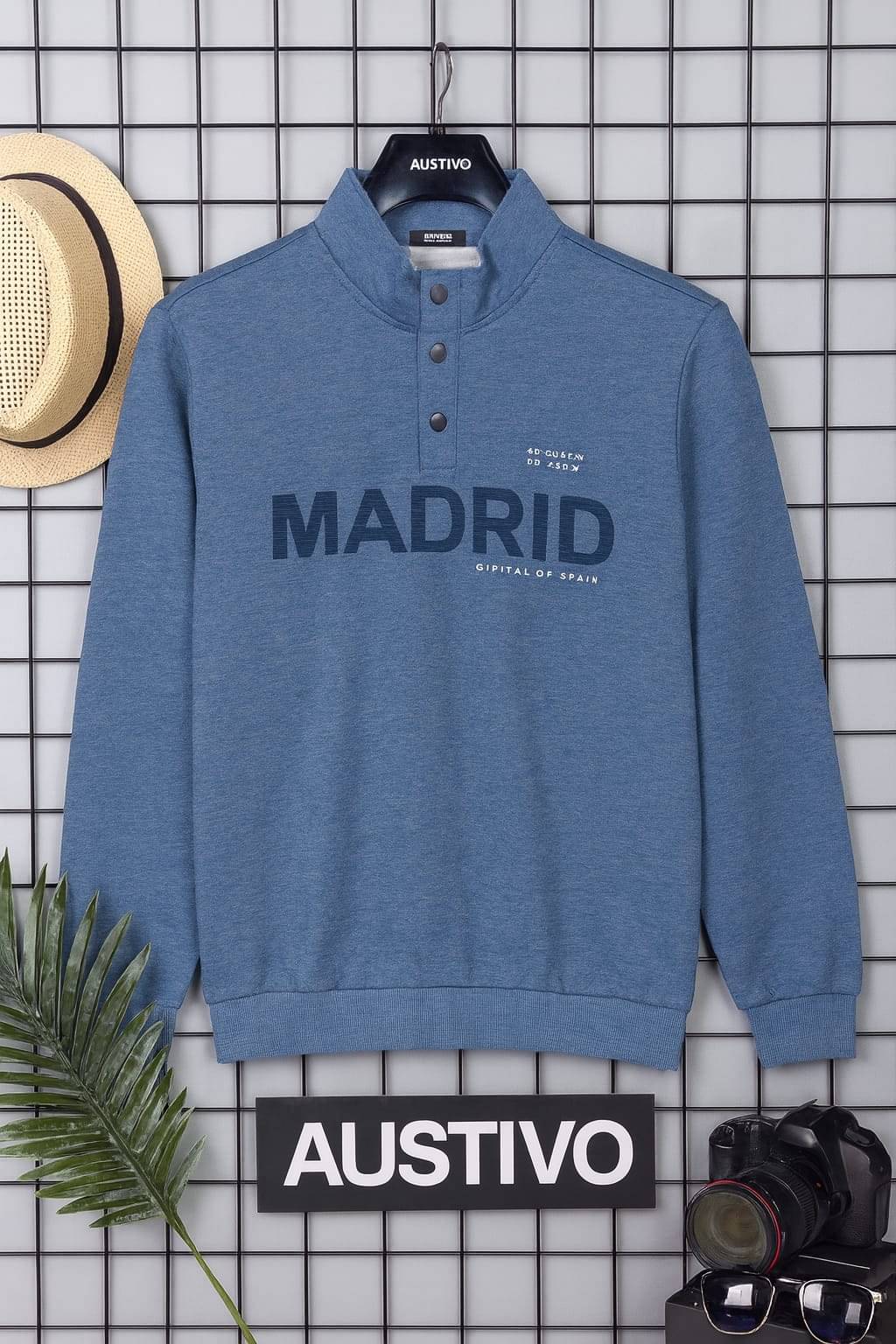     			AUSTIVO Cotton Blend High Neck Men's Sweatshirt - Blue ( Pack of 1 )