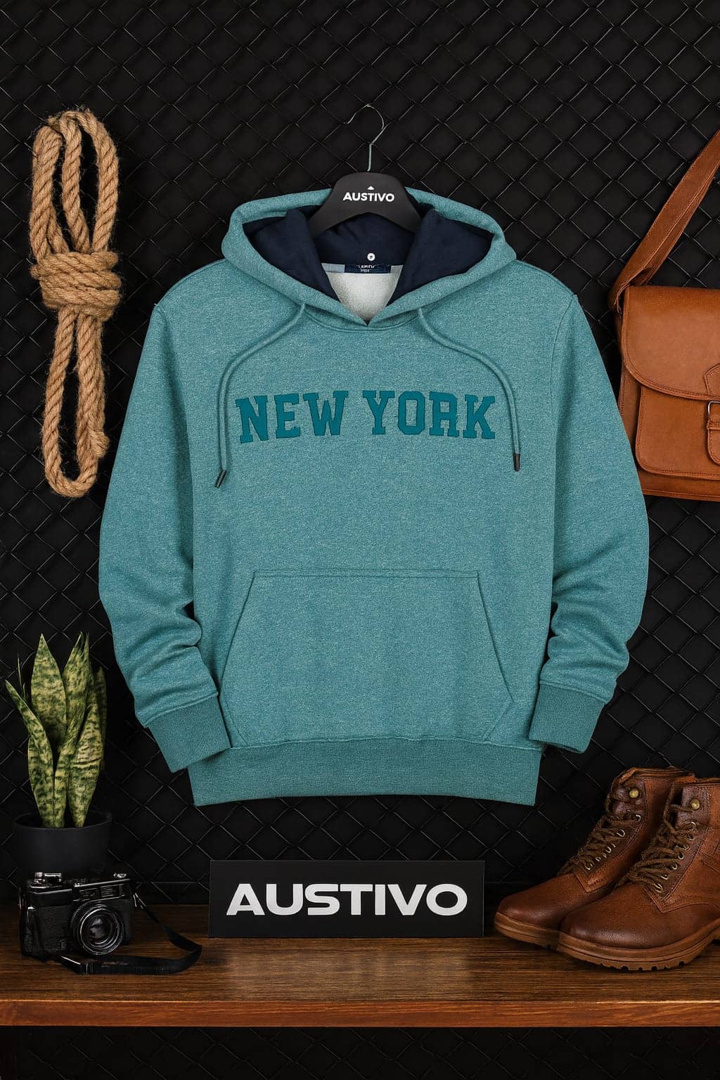 AUSTIVO Cotton Blend Hooded Men's Sweatshirt - Green ( Pack of 1 )