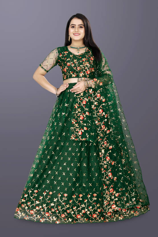     			Apnisha Women Net Flared Semi Stitched Lehenga Choli ( Green )