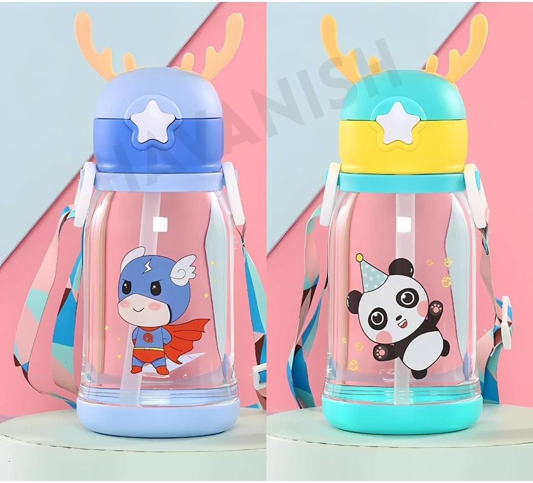     			Bestselling Deer horn shape Water bottle for Kids Girls and Boys (600ml) Multicolor Insulated Bottle with Straw l Durable and Kid Friendly Design l Perfect for School/ Picnic/Travelling