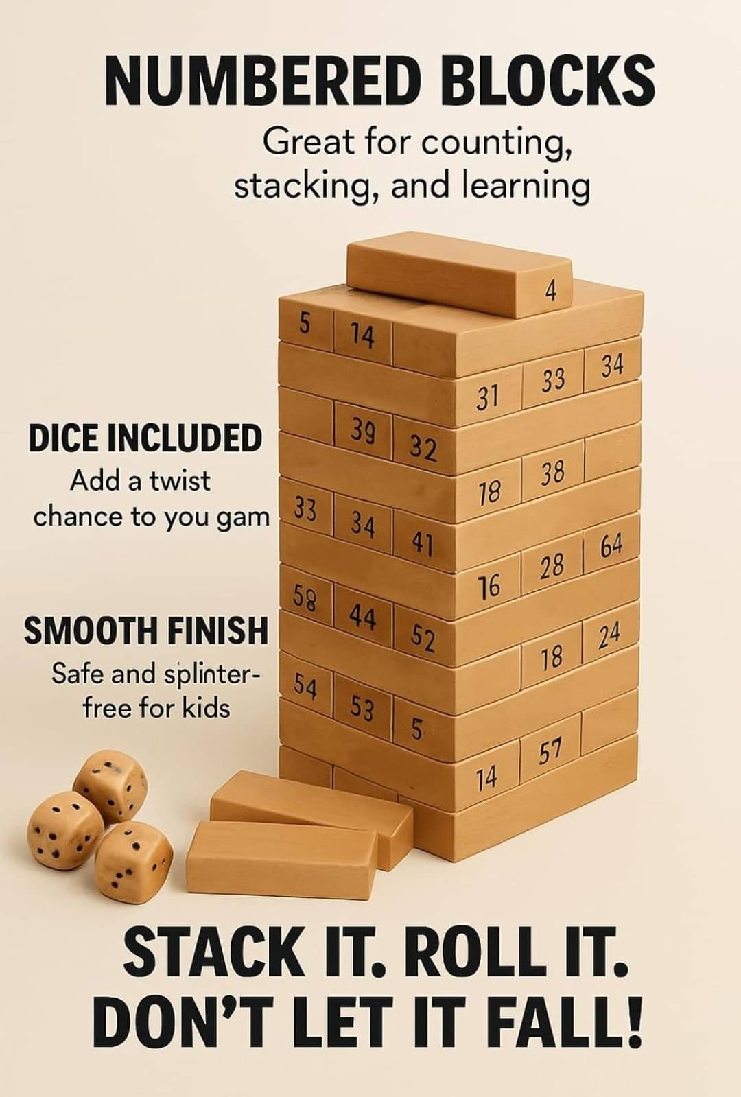     			Bestselling Jinga Wooden  Tumbling Tower Game Indoor Stacking Puzzle Blocks for Kids Adults and Families Fyn Balancing Toy for Boys and Girls All Ages Party Game and Brain Teaser