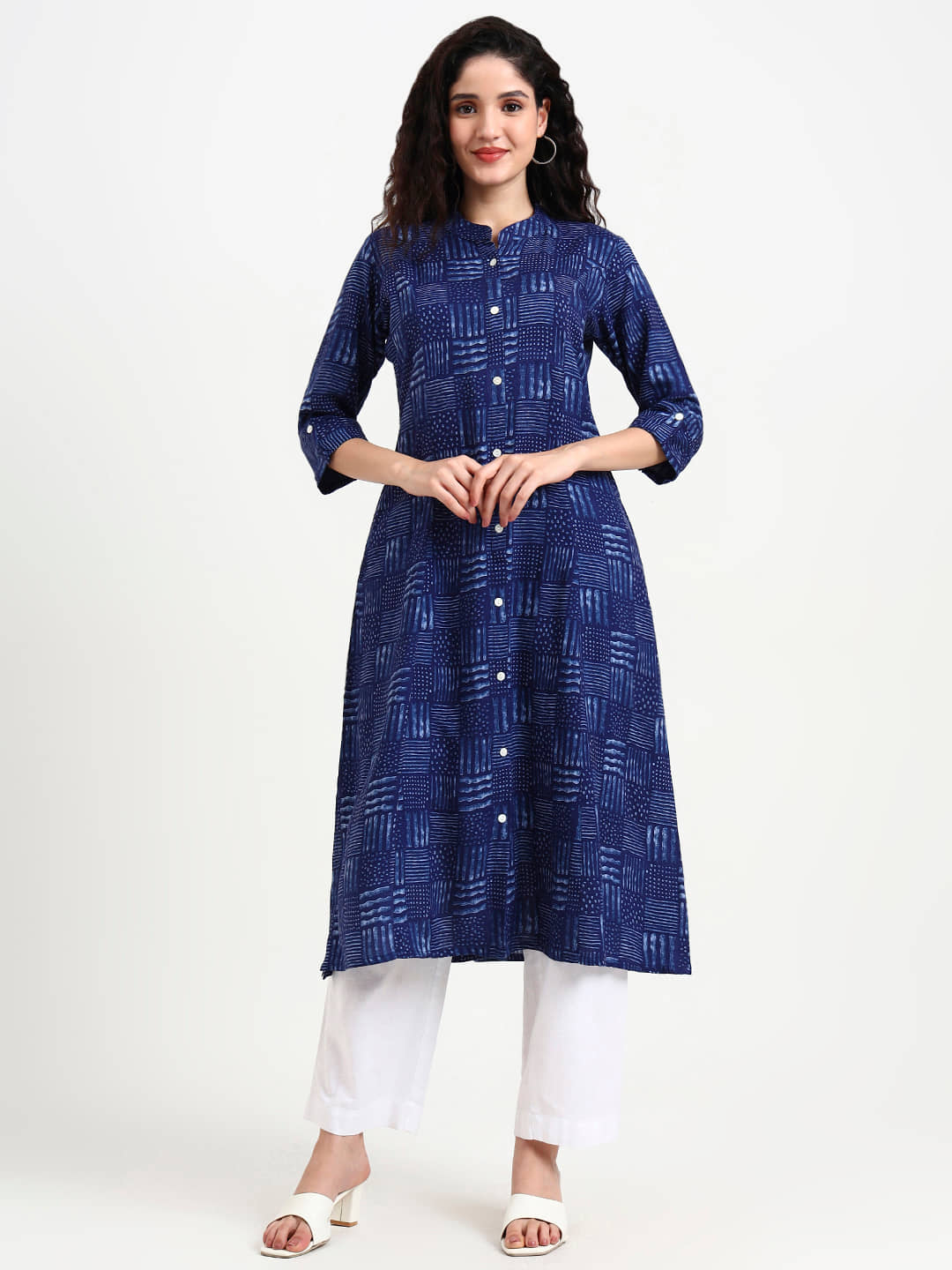 Divena Women Viscose Rayon Printed A-line Kurti ( Blue ) - Kurtis, Tunics | Buy online on ZillyBuy
