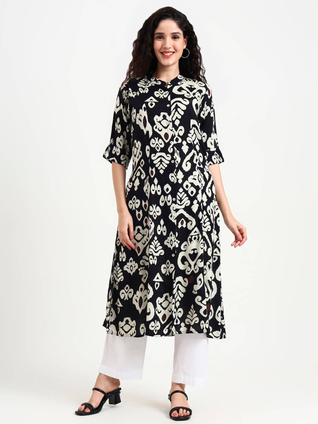     			Divena Women Viscose Rayon Printed A-line Kurti ( Black )