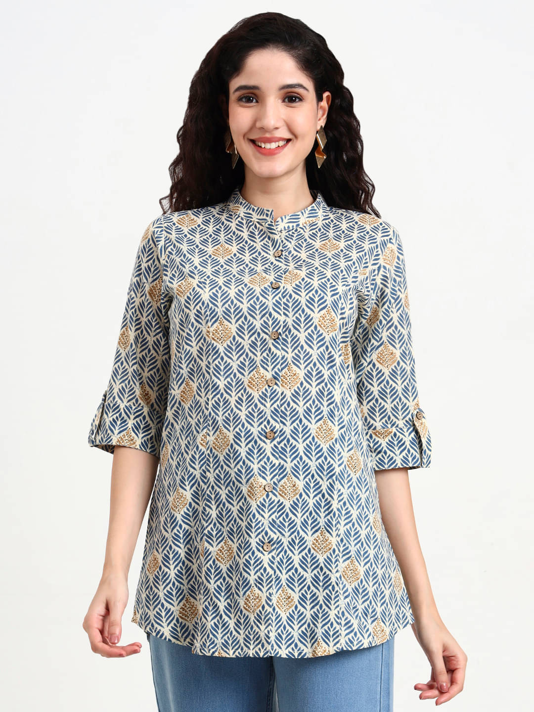     			Divena Women's Cotton A-Line Top ( Blue )
