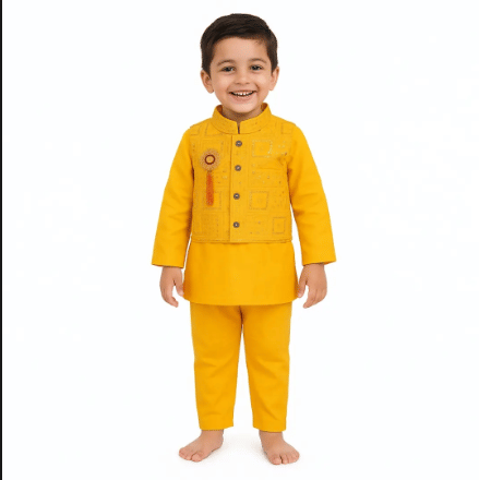     			Generic Original Basket Baby Boys Cotton Blend Yellow Kurta Pyjama Set ( Pack of 1 )