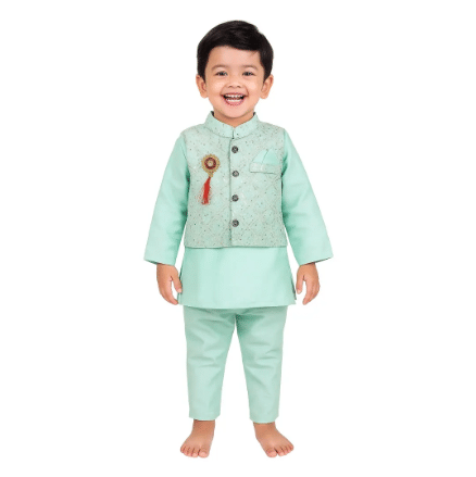     			Generic Original Basket Baby Boys Cotton Blend Light Green Kurta Pyjama Set ( Pack of 1 )