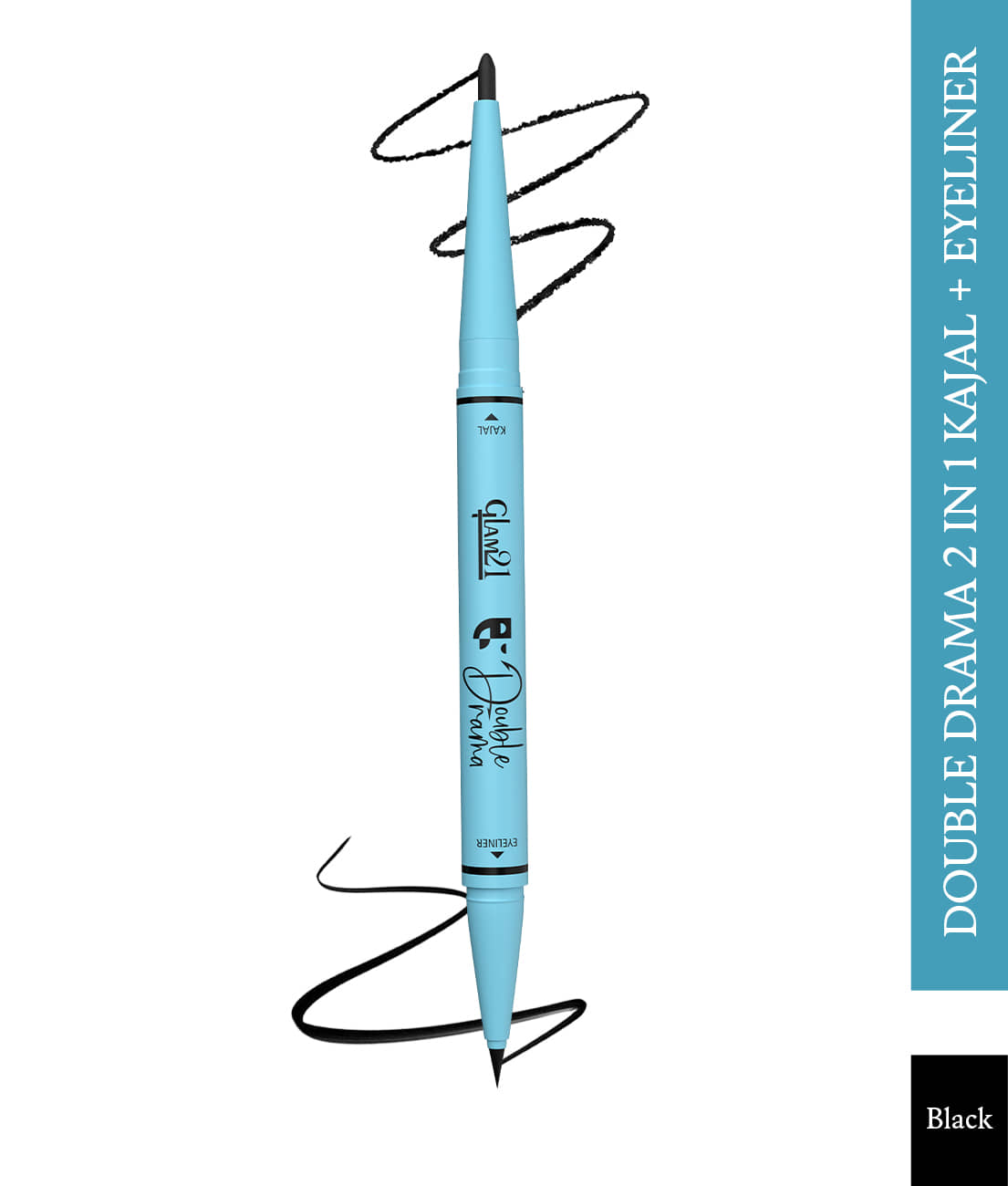 Glam21 Double Drama Eyeliner Kajal Duo Dramatic High Pigment Smudge And Waterproof 0.55 G Black - Makeup - Eyes | Buy online on ZillyBuy