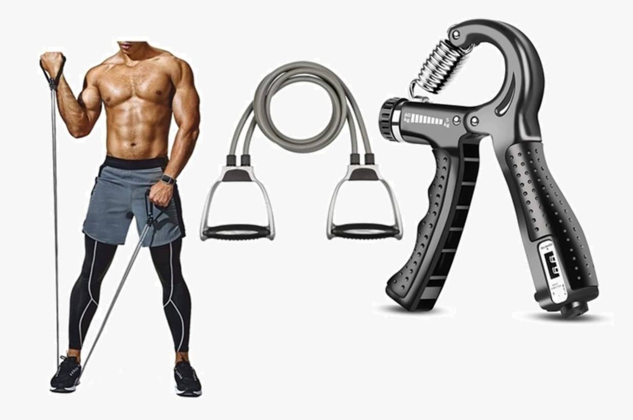     			HORSE FIT Double Toning Tube and Hand Gripper (Combo Pack 2) for Exercise, Home Gym, Body Workout, Physical Strength