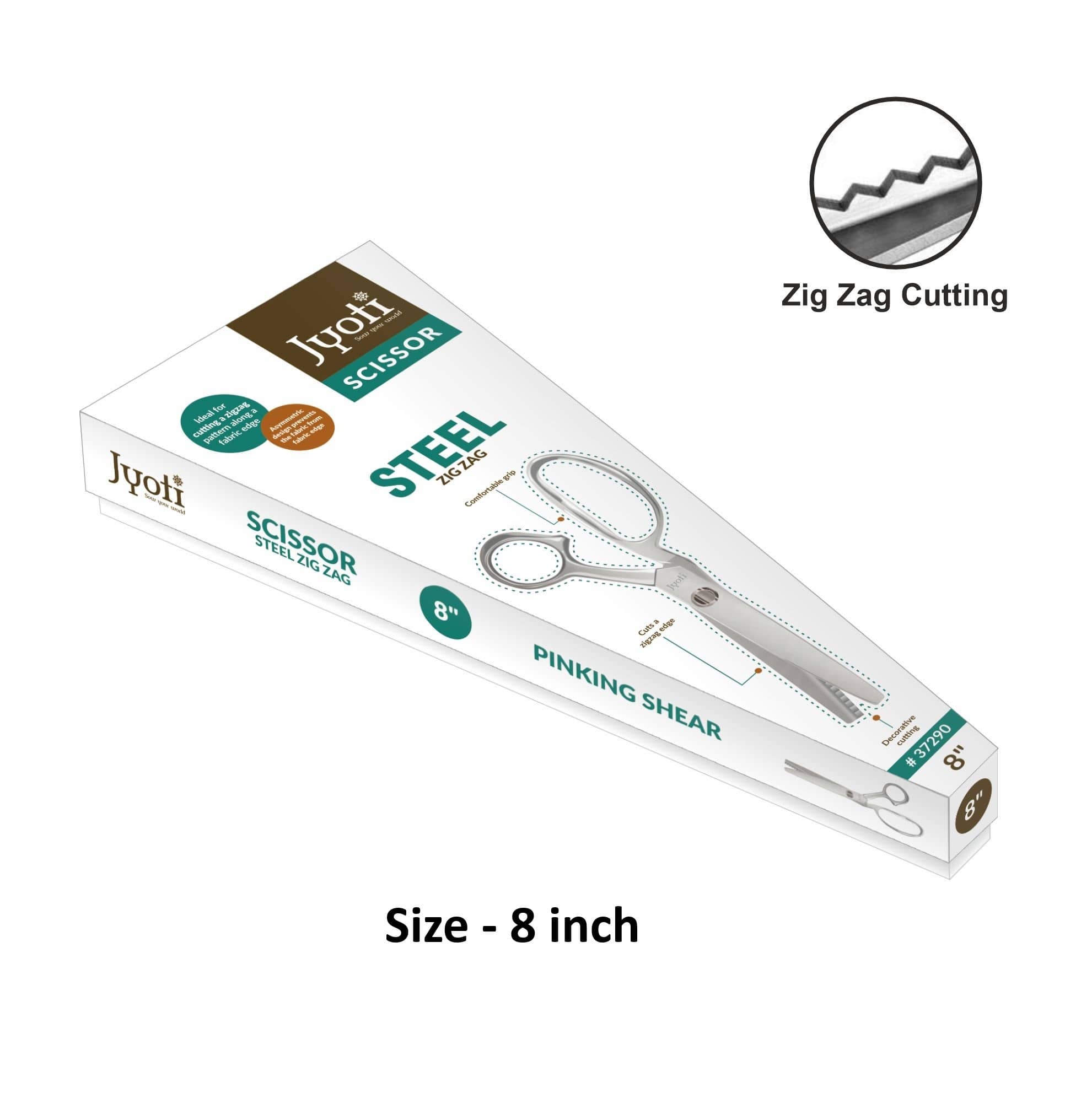 Jyoti Scissor 8" Steel Zig Zag, Pinking Shear, Ideal for cutting a Zigzag Pattern along a Fabric Edge, Asymmetric Design Prevents the Fabric from the Fabric Edge, Comfortable Grip & Decorative Cutting - Pack of 1 - Stationery | Buy online on ZillyBuy