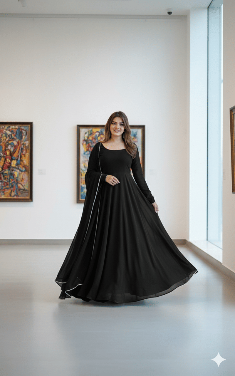     			KHODAL KRUPA ENTERPRISE Women Georgette Anarkali Stitched Ethnic Gown With Dupatta ( Black )