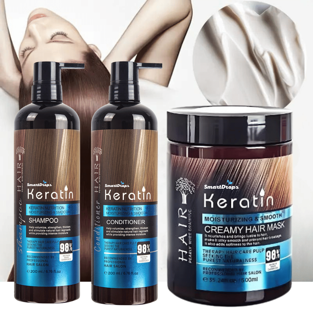 Keratin Hair Mask, Shampoo & Conditioner for Hair Regrowth and Hair Fall Control with Olive Oil & Rosemary Oil for Men & Women