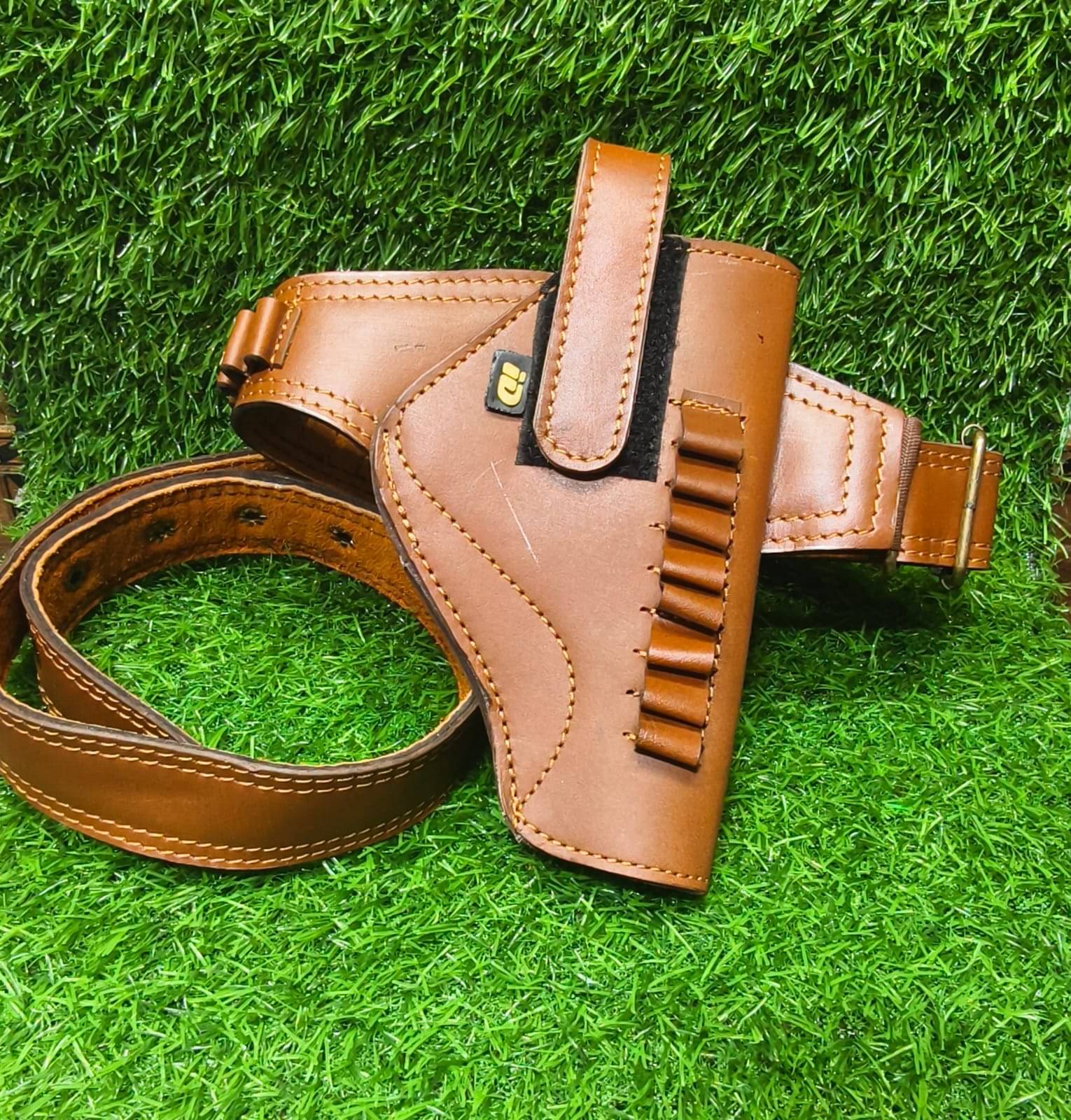     			LEATHER Gun Cover Case, Protective Storage Holster, Open Pistol Belt Holster (Brown)