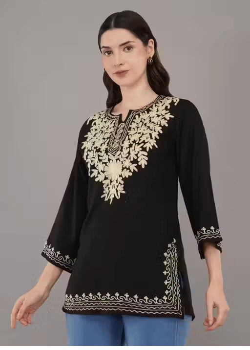     			LIBAAS INDIA Women Cotton Embroidered A-line Kurti ( Green )