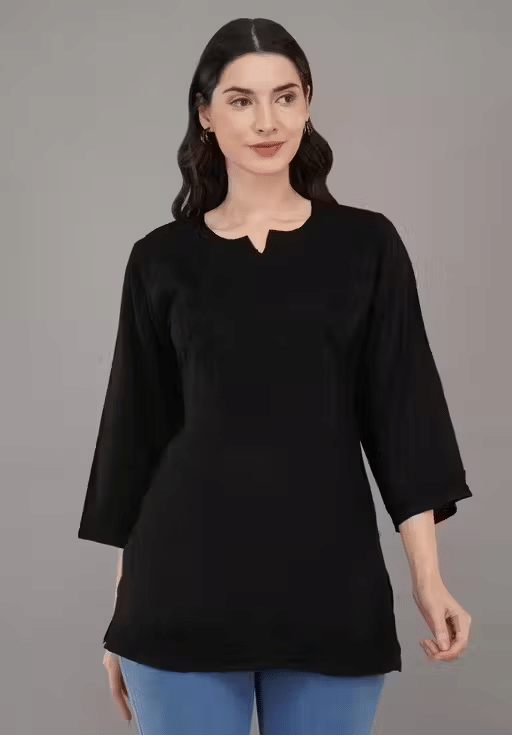     			LIBAAS INDIA Women Cotton Embroidered A-line Kurti ( Black )