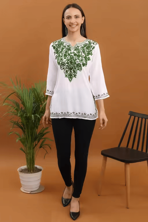     			LIBAAS INDIA Women Cotton Embroidered A-line Kurti ( Green )