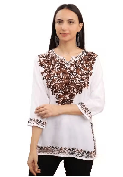     			LIBAAS INDIA Women Cotton Embroidered A-line Kurti ( Brown )