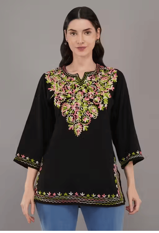     			LIBAAS INDIA Women Cotton Embroidered A-line Kurti ( Multicoloured )