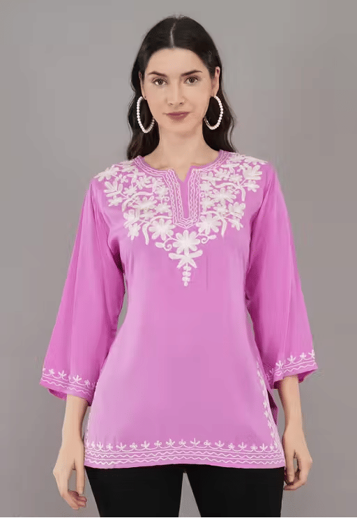     			LIBAAS INDIA Women Rayon Embroidered A-line Kurti ( Lavender )