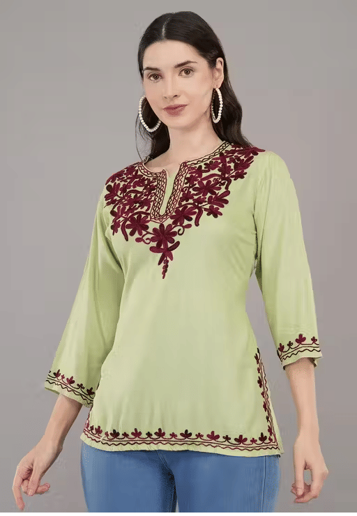     			LIBAAS INDIA Women Rayon Embroidered A-line Kurti ( Green )