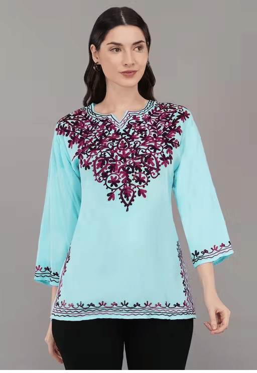     			LIBAAS INDIA Women Rayon Embroidered A-line Kurti ( Wine )