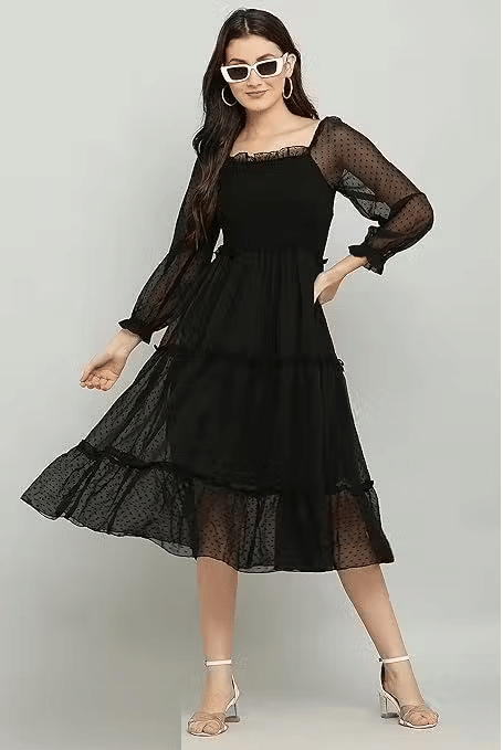     			Lilyn Women Georgette A-line Dress ( Black )
