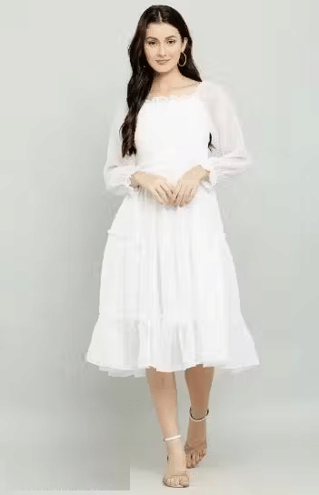     			Lilyn Women Georgette A-line Dress ( White )