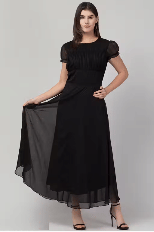 Lilyn Women Georgette A-line Dress ( Black ) Lilyn Women Georgette A-line Dress ( Black )