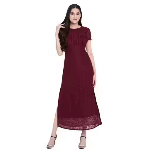     			Lilyn Women Net A-line Dress ( Wine )