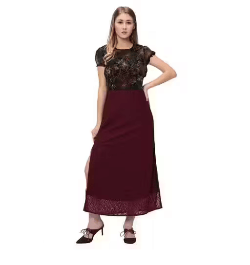     			Lilyn Women Net A-line Dress ( Wine )