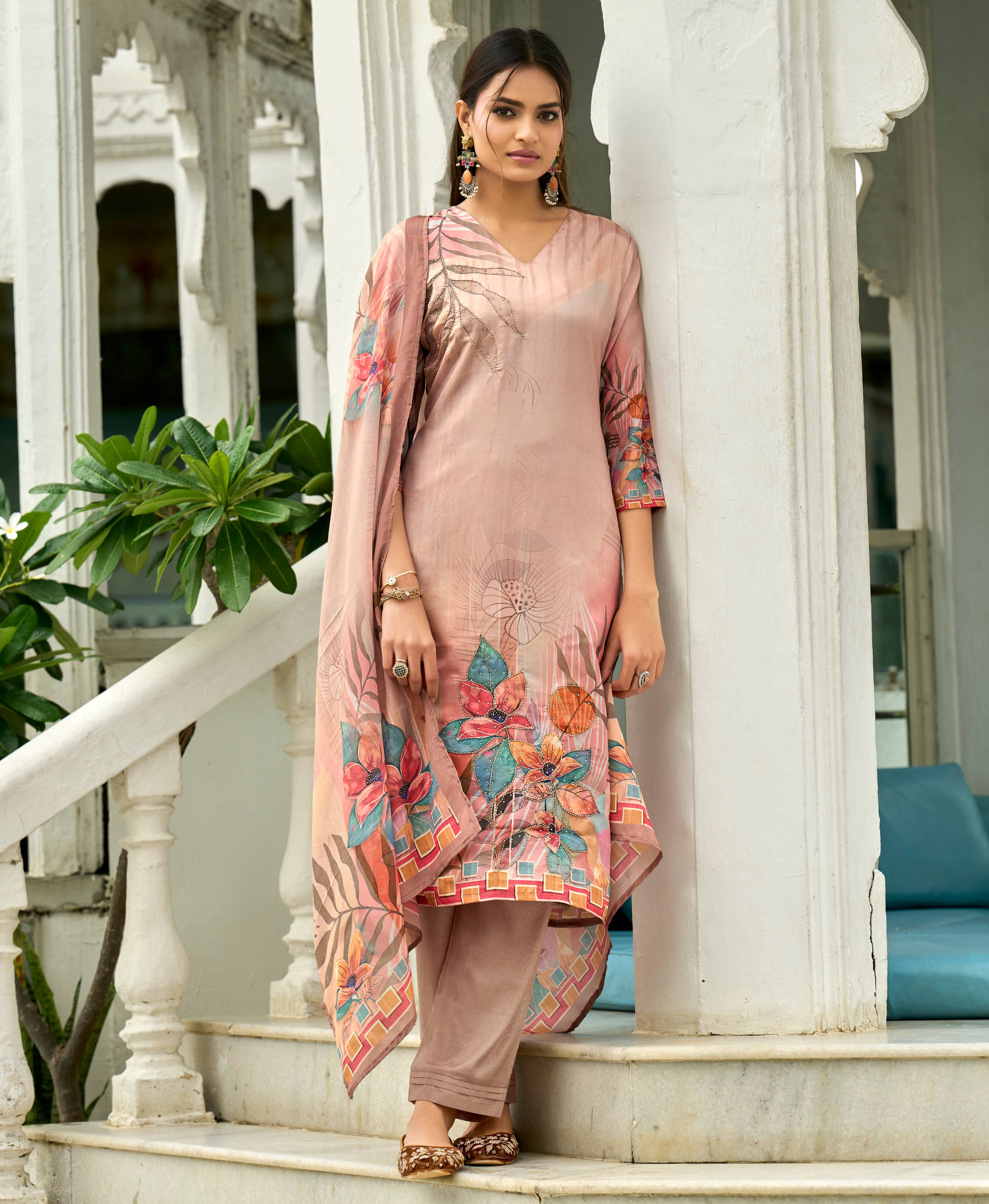     			MOJILAA Women Organza Printed Straight Kurti With Pants ( Pink )