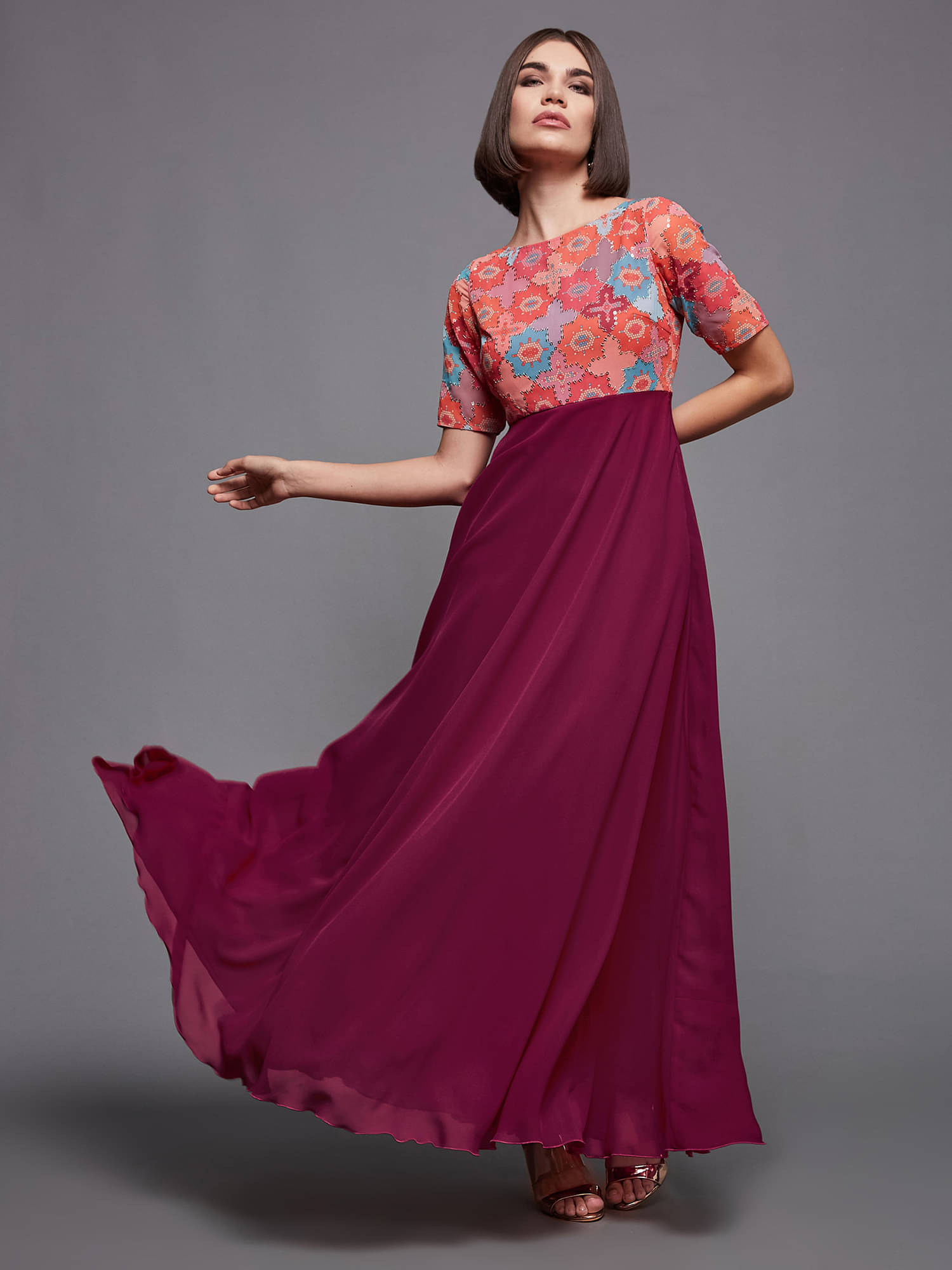 Miss Chase Women Georgette Printed Fit & Flare Dress ( Pink )     			Miss Chase Women Georgette Printed Fit & Flare Dress ( Pink )