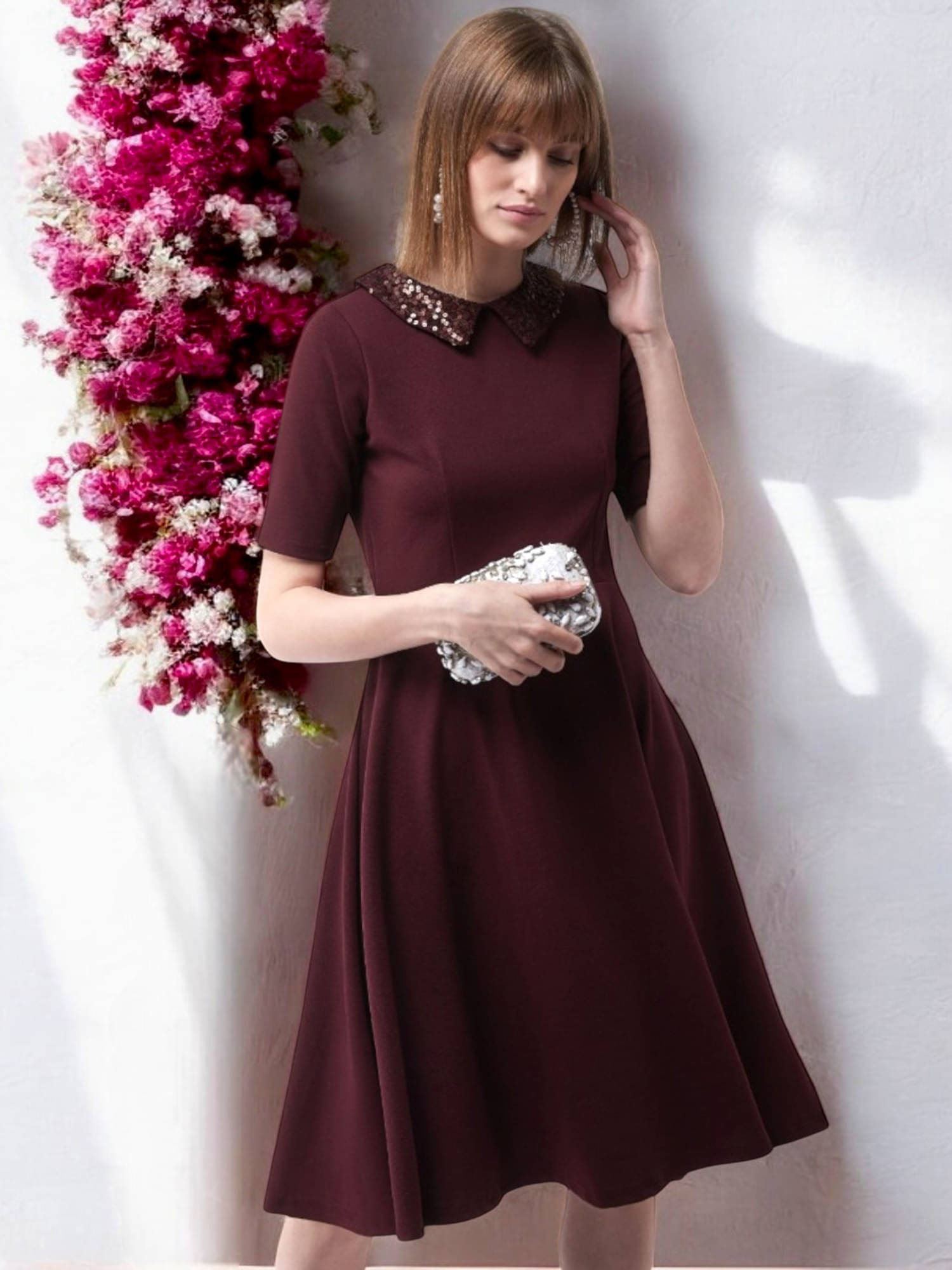     			Miss Chase Women Polyester Solid Skater Dress ( Maroon )