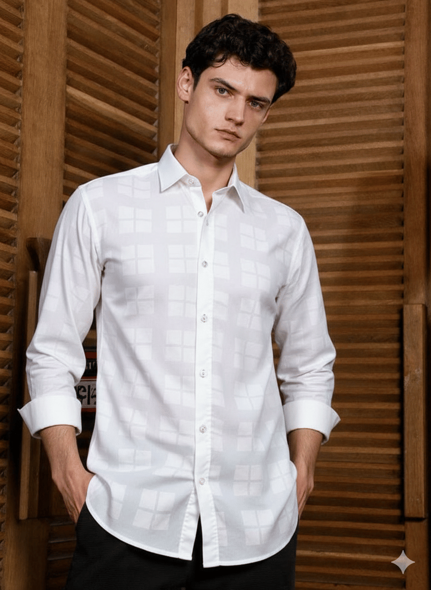     			NEW-18 Satin Regular Fit Checks Full Sleeves Men's Casual Shirt - White ( Pack of 1 )