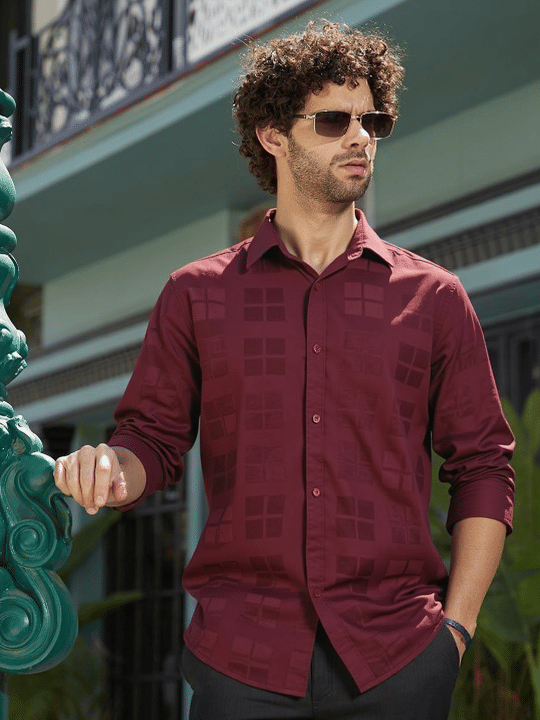     			NEW-18 Satin Regular Fit Checks Full Sleeves Men's Casual Shirt - Maroon ( Pack of 1 )