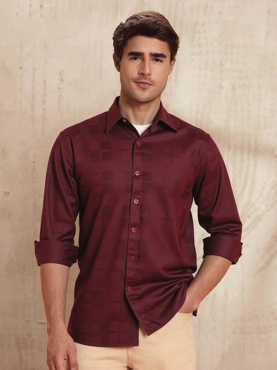     			NEW-18 Satin Regular Fit Checks Full Sleeves Men's Casual Shirt - Maroon ( Pack of 1 )