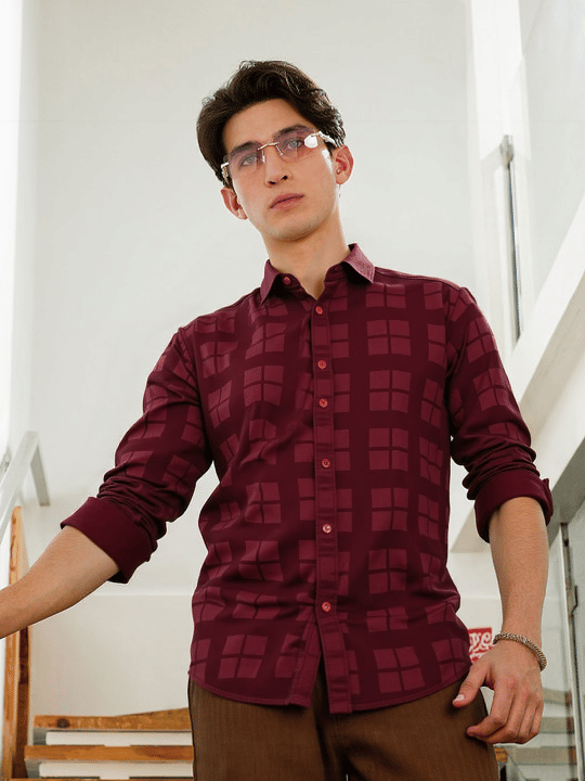 NEW-18 Satin Regular Fit Checks Full Sleeves Men's Casual Shirt - Maroon ( Pack of 1 ) NEW-18 Satin Regular Fit Checks Full Sleeves Men's Casual Shirt - Maroon ( Pack of 1 )