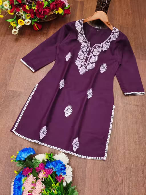 Nirja Fab Women Cotton Blend Embroidered Straight Kurti ( Wine ) Nirja Fab Women Cotton Blend Embroidered Straight Kurti ( Wine )