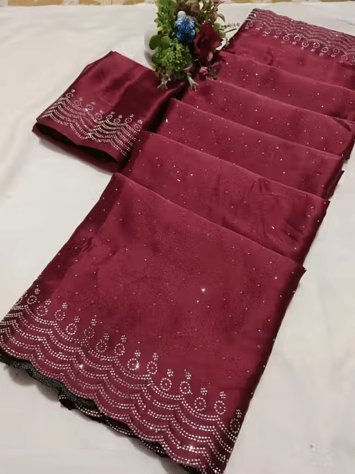    			PARVANYA FASHION HUB Georgette Embellished Regular Saree With Unstitched Blouse Piece ( Maroon )