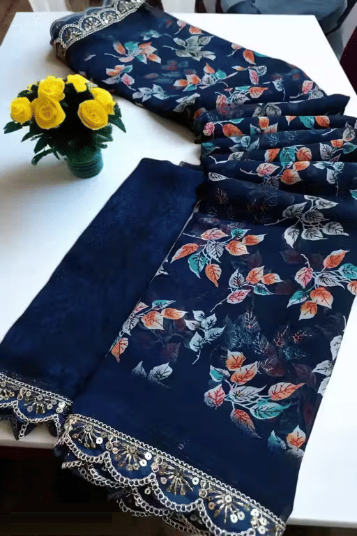     			PARVANYA FASHION HUB Georgette Printed Regular Saree With Unstitched Blouse Piece ( Blue )