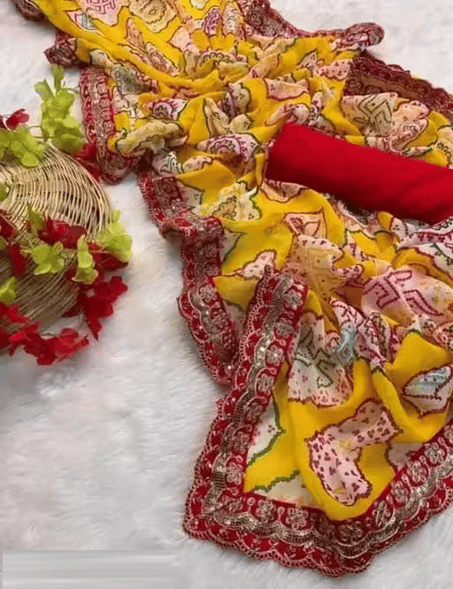     			PARVANYA FASHION HUB Georgette Printed Regular Saree With Unstitched Blouse Piece ( Multicolor )