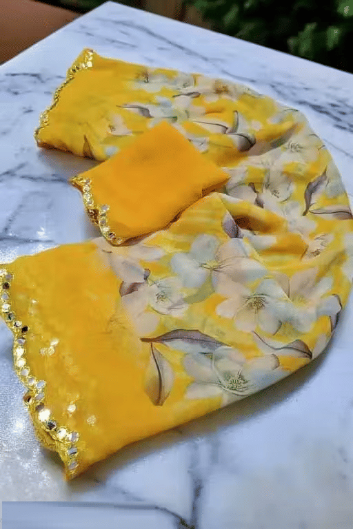     			PARVANYA FASHION HUB Georgette Printed Regular Saree With Unstitched Blouse Piece ( Yellow )