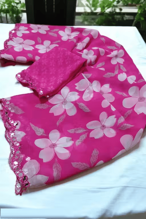     			PARVANYA FASHION HUB Georgette Printed Regular Saree With Unstitched Blouse Piece ( Pink )